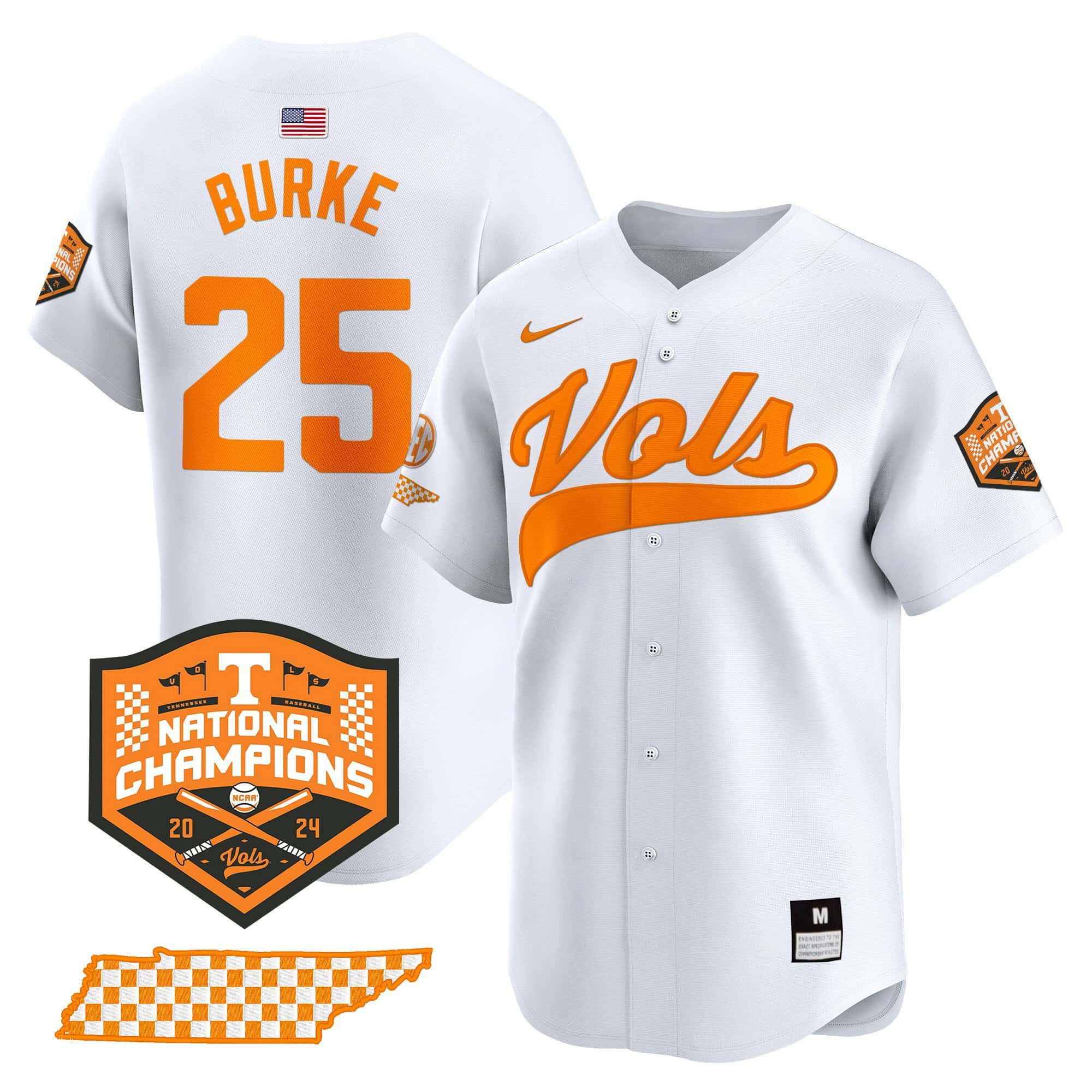 Men Tennessee Volunteers #25 Burke White 2024 Nike Champions Vapor Premier Limited NCAA Jersey
